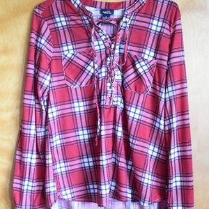 Rue 21- Red and white plaid long sleeve shirt.